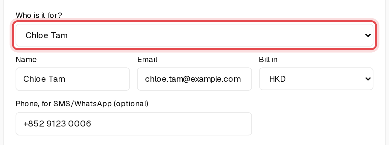 Who is it for field with a client picked