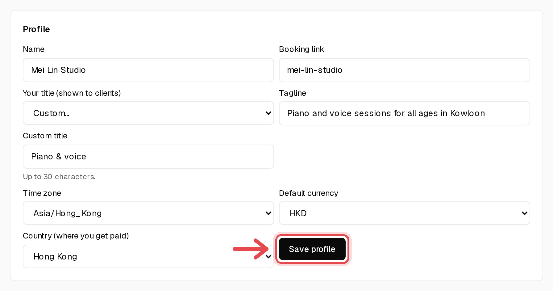 Profile card on the Overview with the Save profile button highlighted